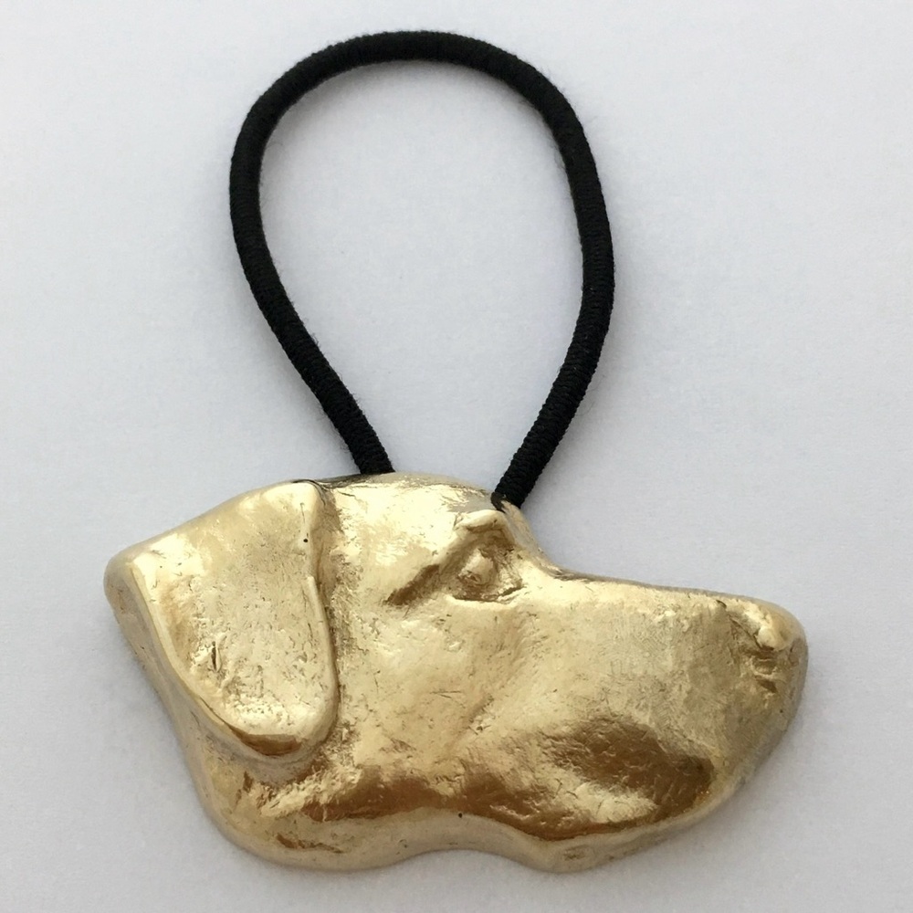 Bronze Dog Head Hair Tie Elastic - Pet-Inspired Hair Accessory, Handmade, Unworn